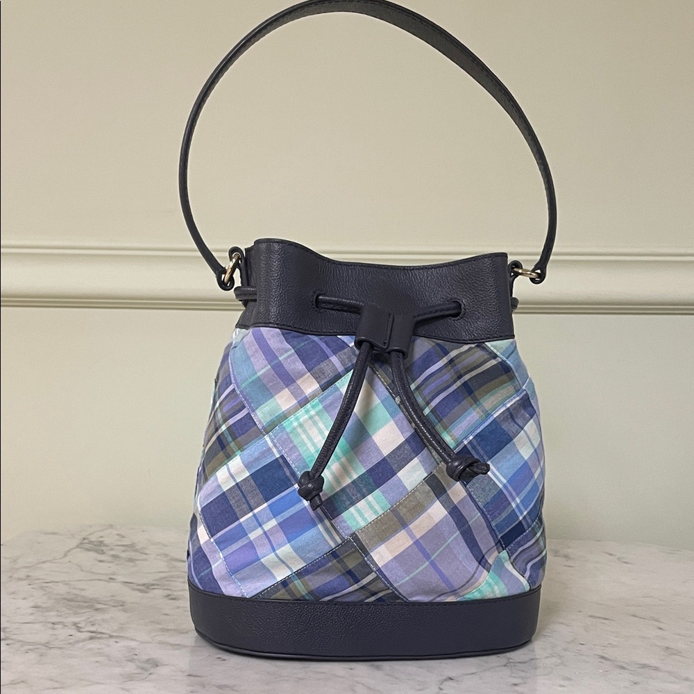 Talbots Navy and Plaid Bucket Bag